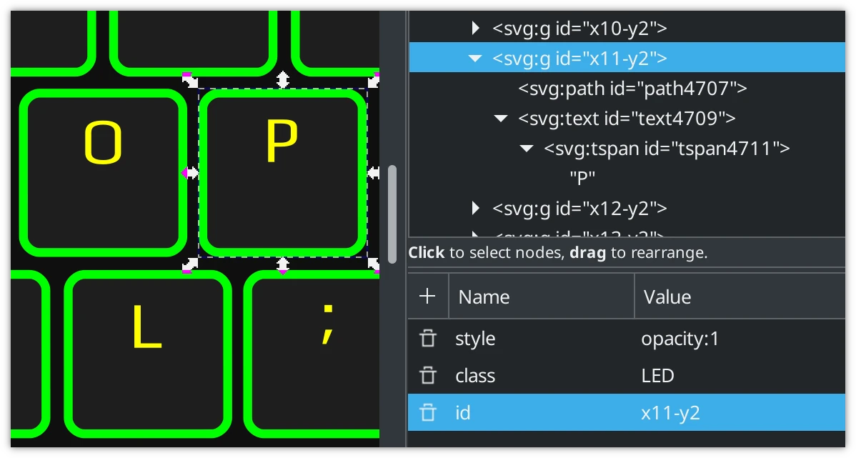 XML Editor for the P key opened in Inkscape